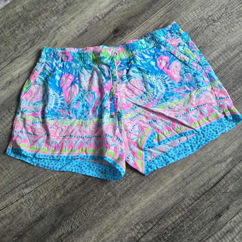 Lilly Pulitzer Womens Small Multicolor Tropical Print Rayon Drawstring Shorts